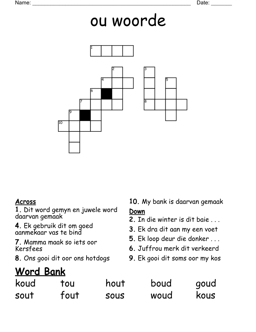 ou woorde Crossword