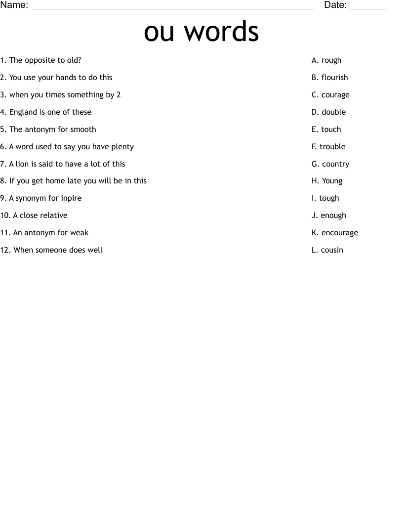 ou words Worksheet