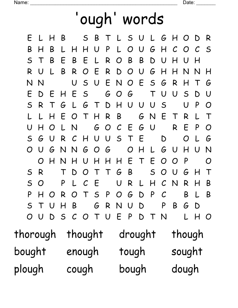 'ough' words Word Search