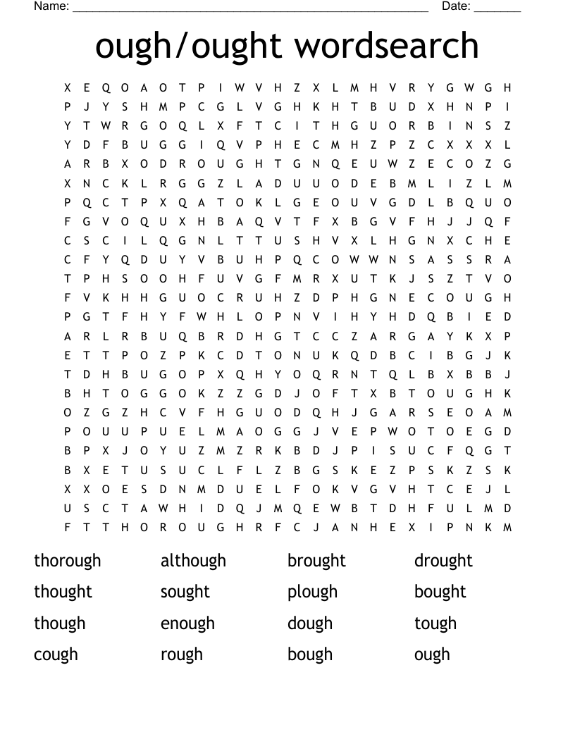 ough/ought wordsearch
