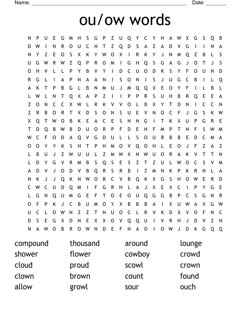 ou/ow words Word Search
