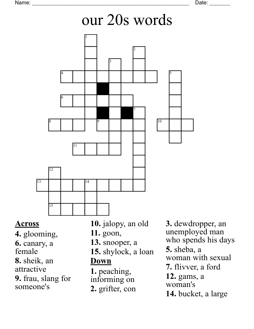 our 20s words Crossword