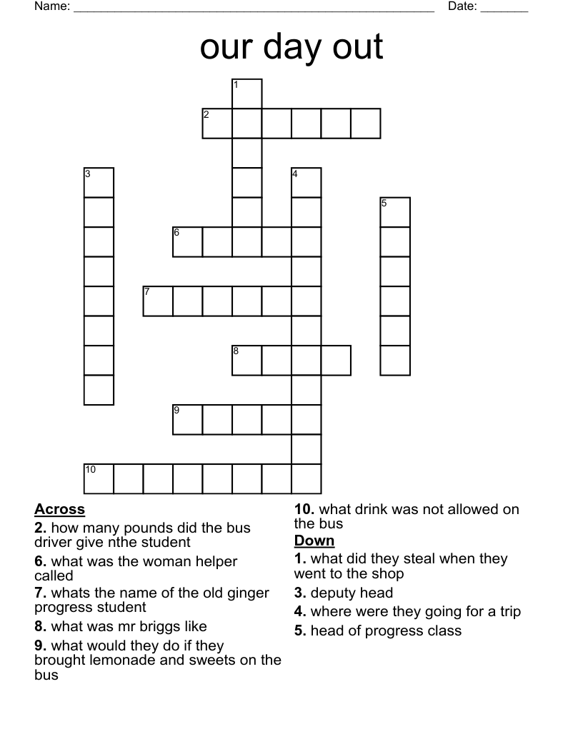 our day out Crossword