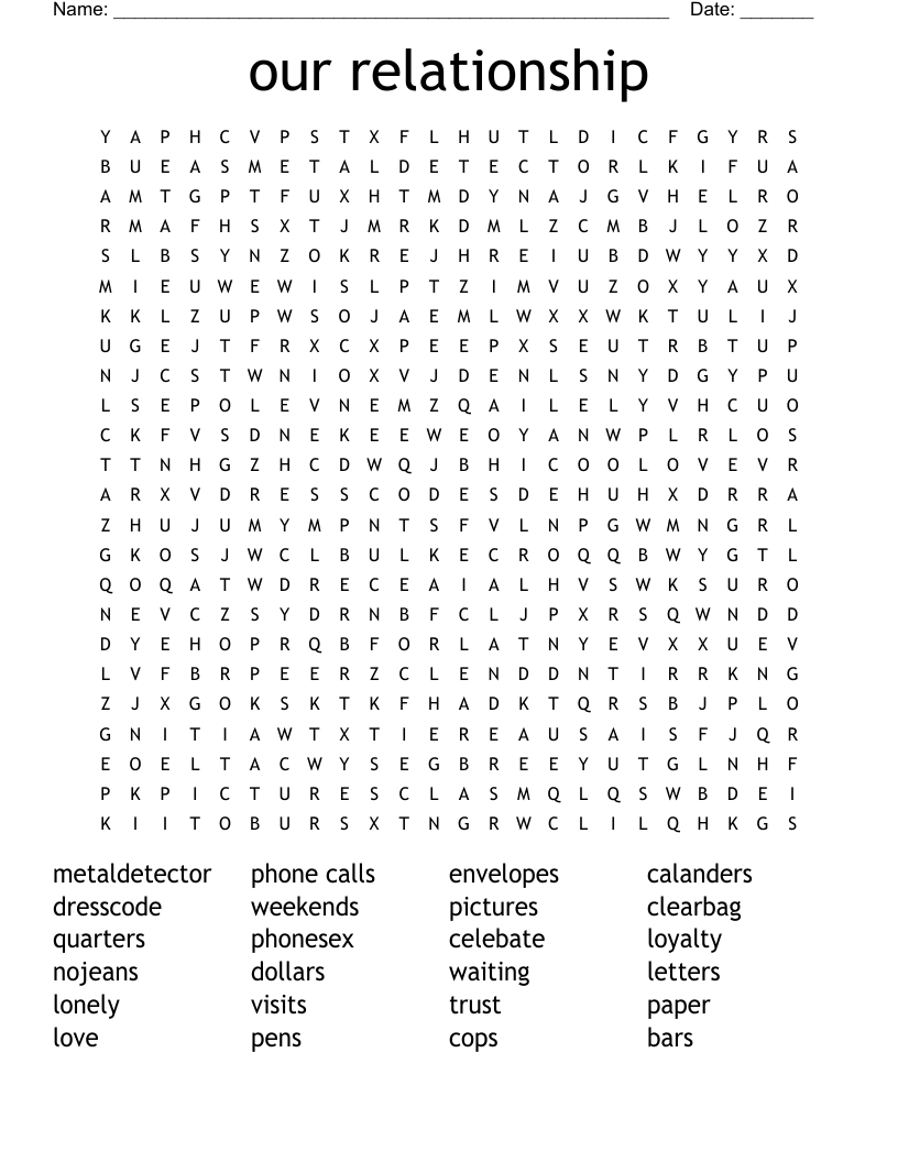 our relationship Word Search