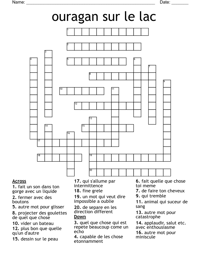 ouragan sur le lac Crossword