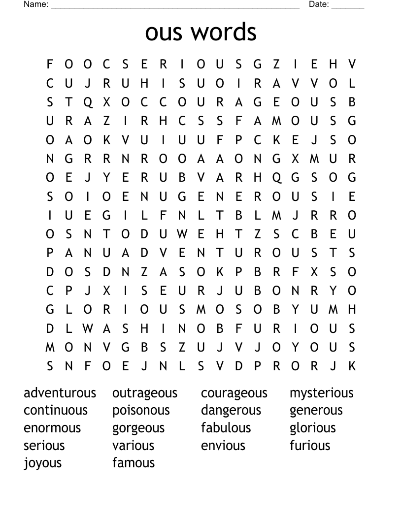 ous words Word Search