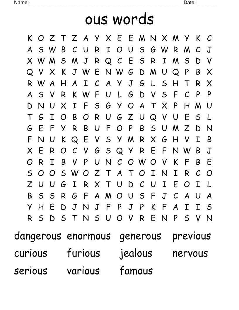 ous words Word Search