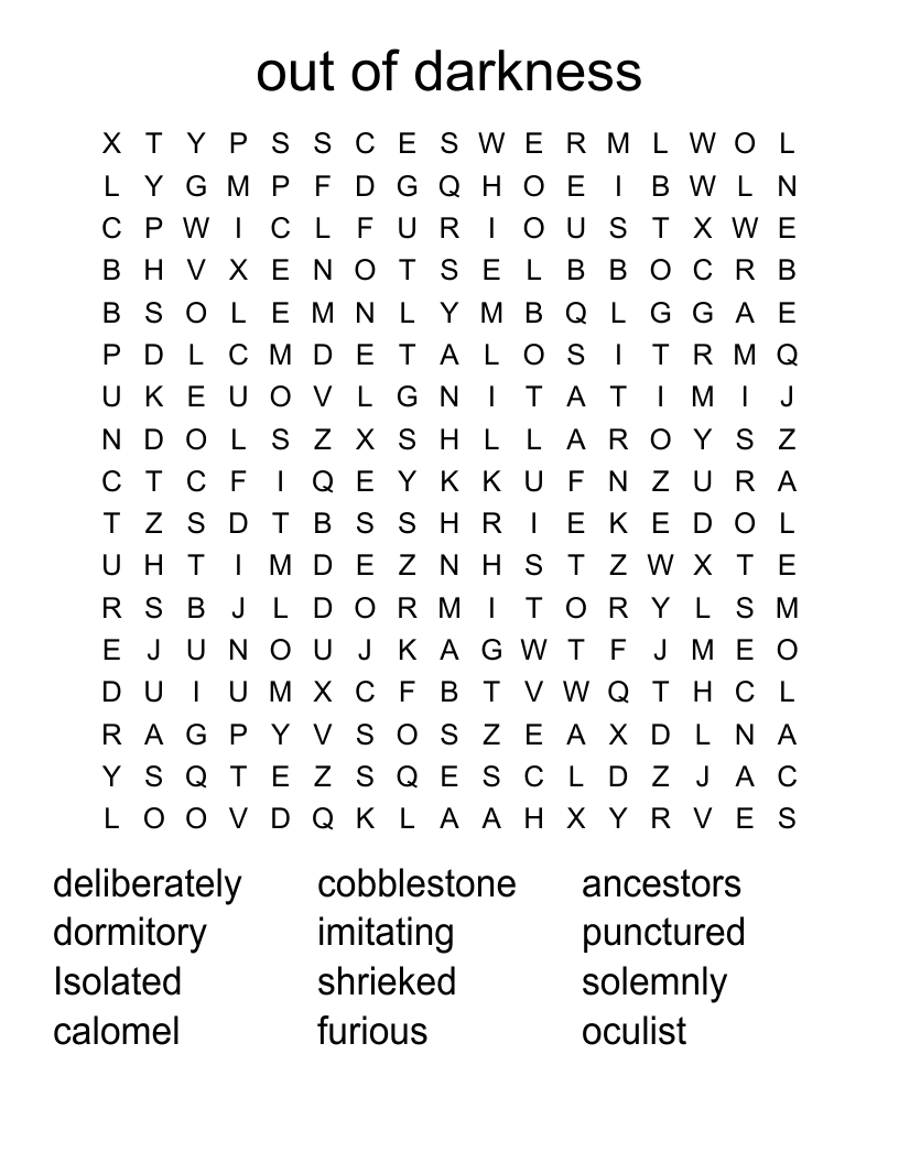 out of darkness Word Search