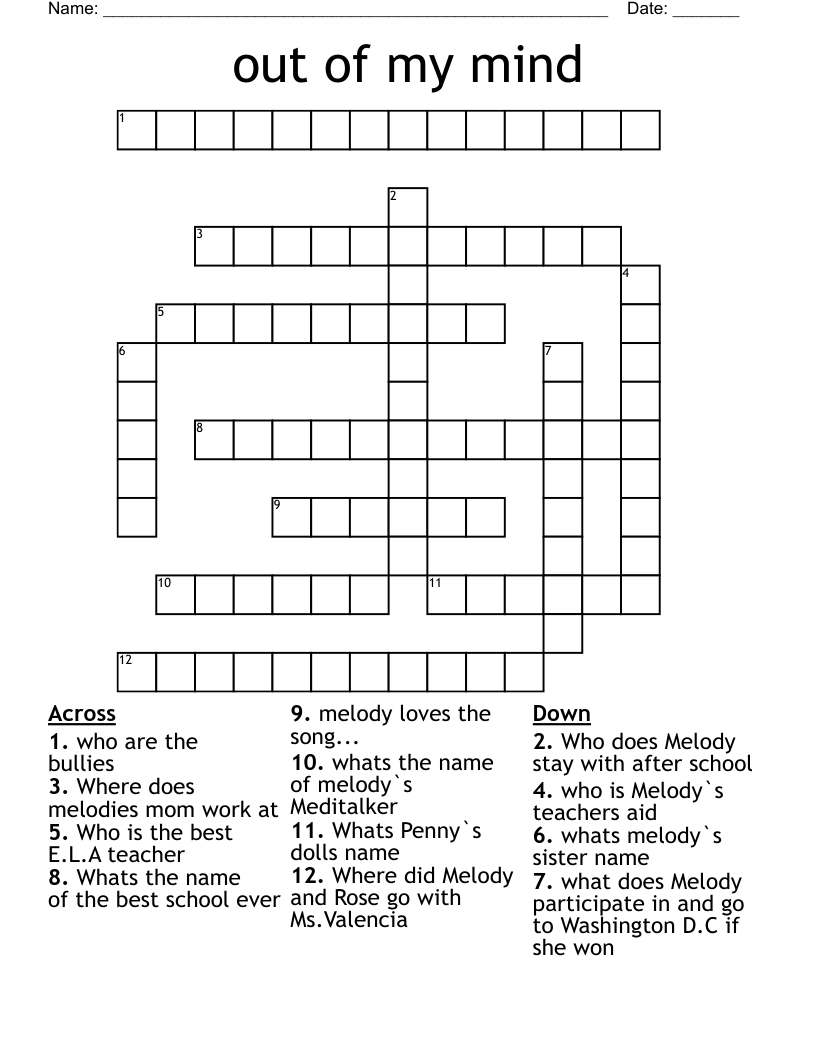 out of my mind Crossword