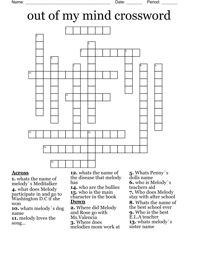 out of my mind crossword