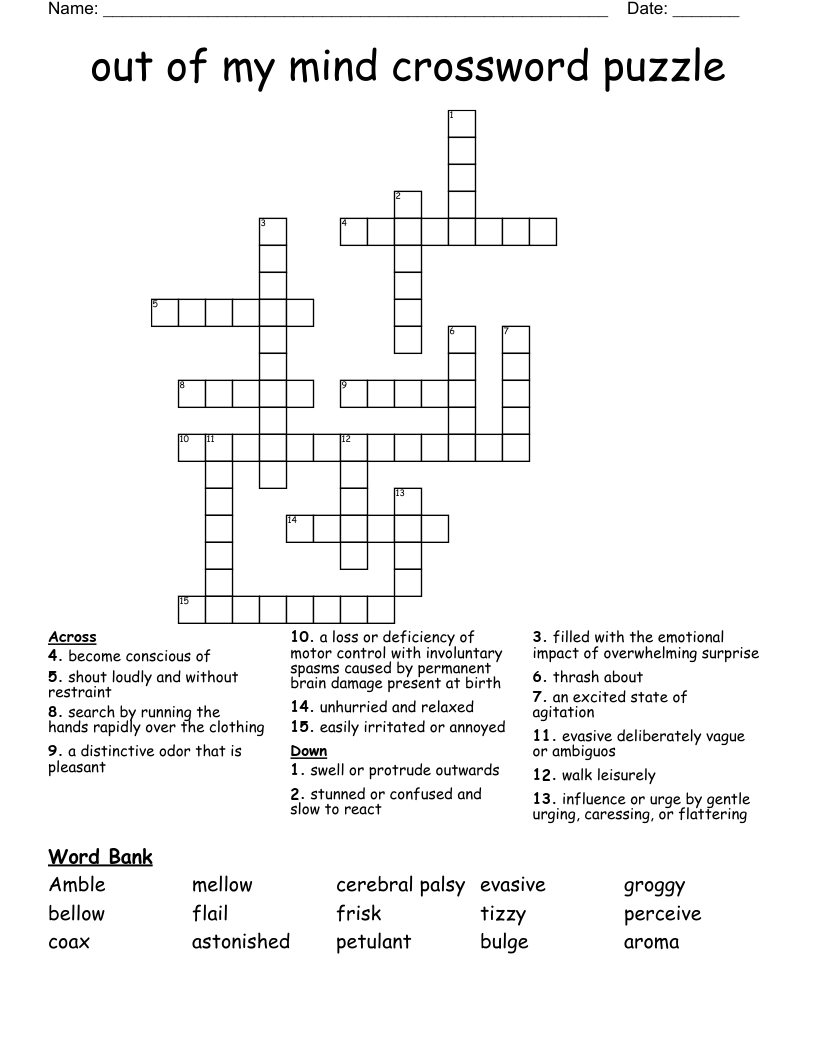 out of my mind crossword puzzle 