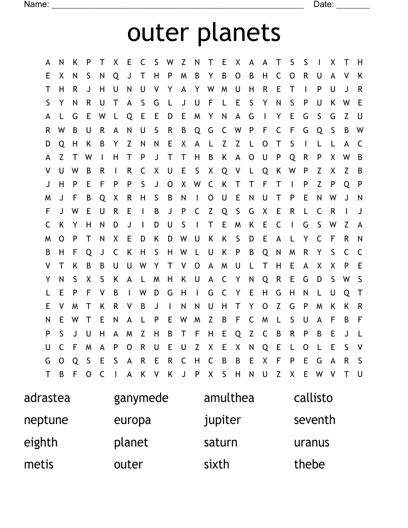 outer planets Word Search