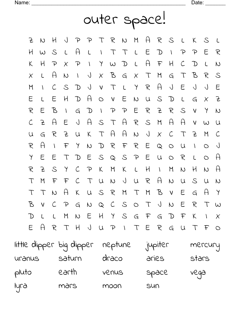 outer space! Word Search