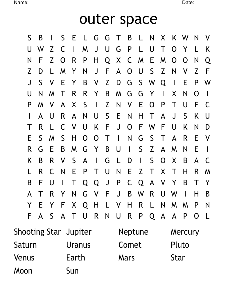outer space  Word Search