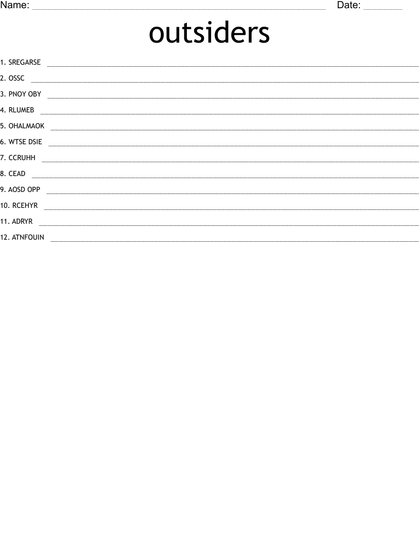 outsiders Word Scramble