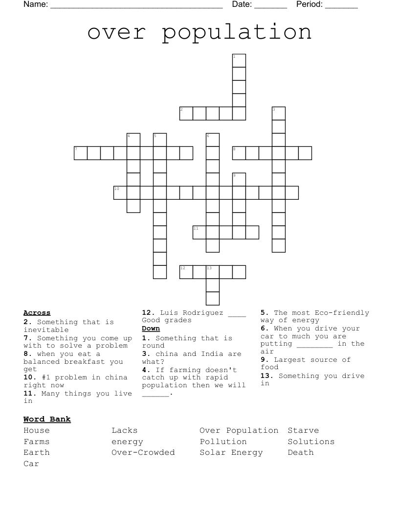over population Crossword