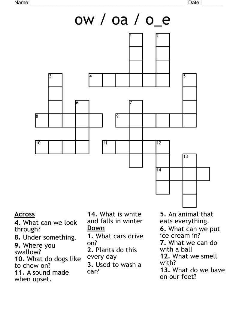 ow / oa / o_e Crossword