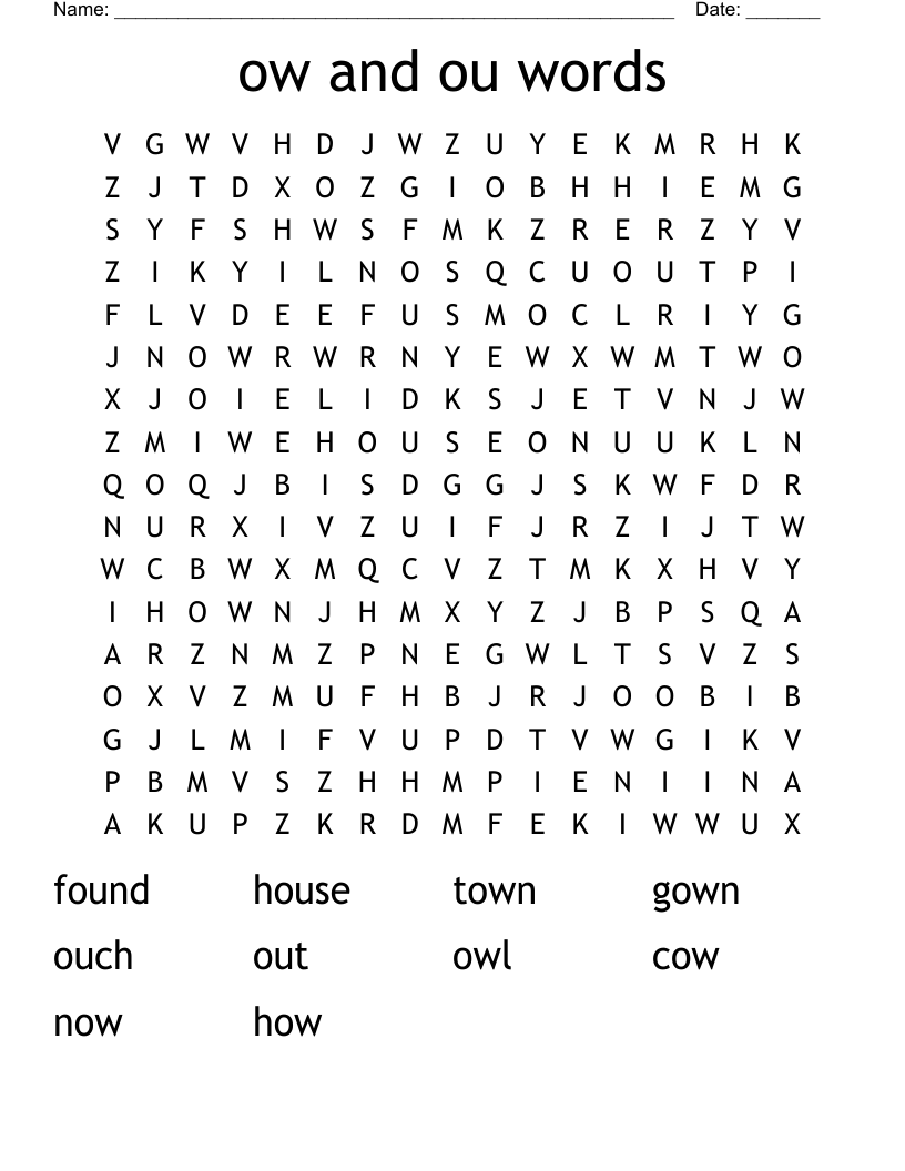 ow and ou words Word Search