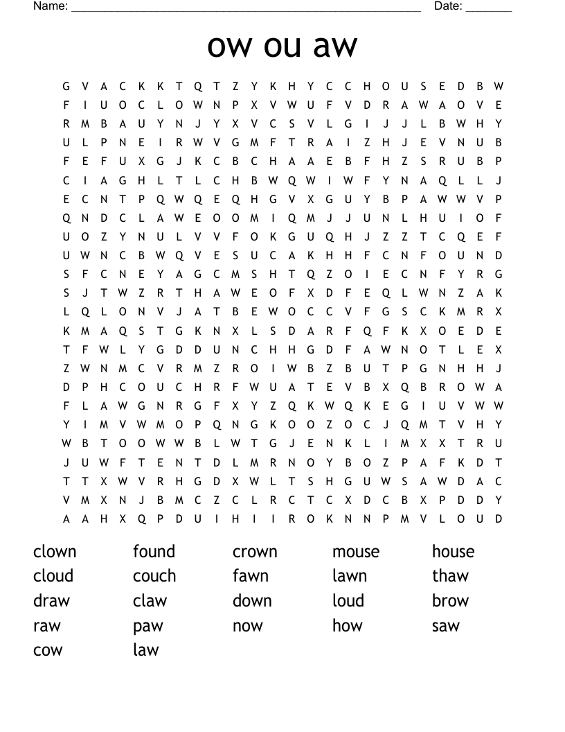 ow ou aw Word Search