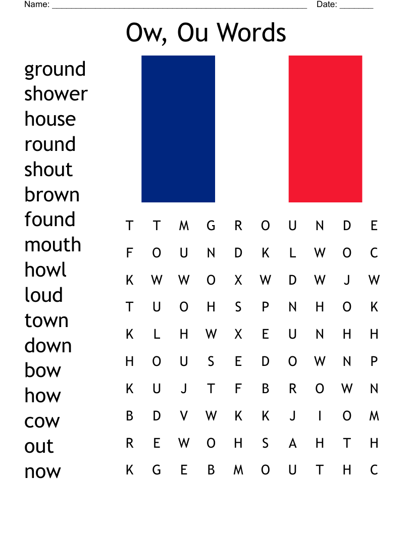 Ow, Ou Words Word Search