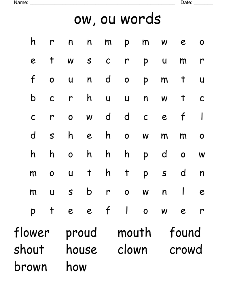 ow, ou words Word Search