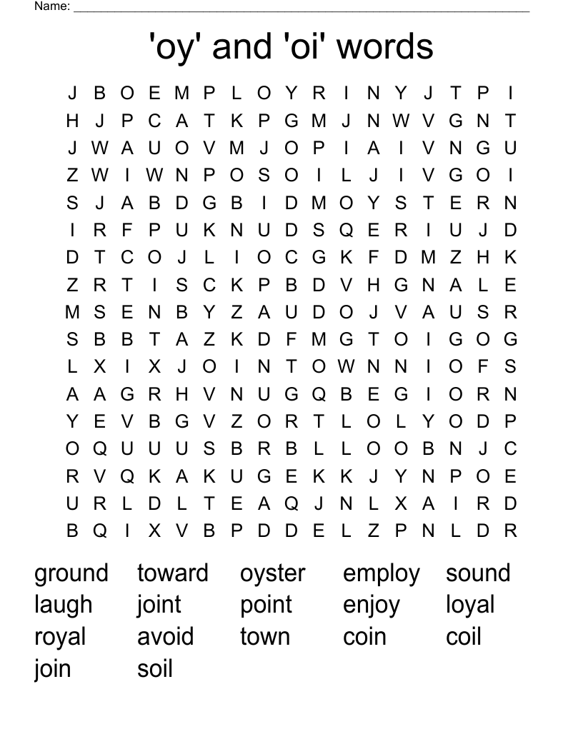 'oy' and 'oi' words Word Search