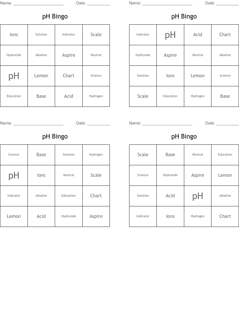 pH Bingo