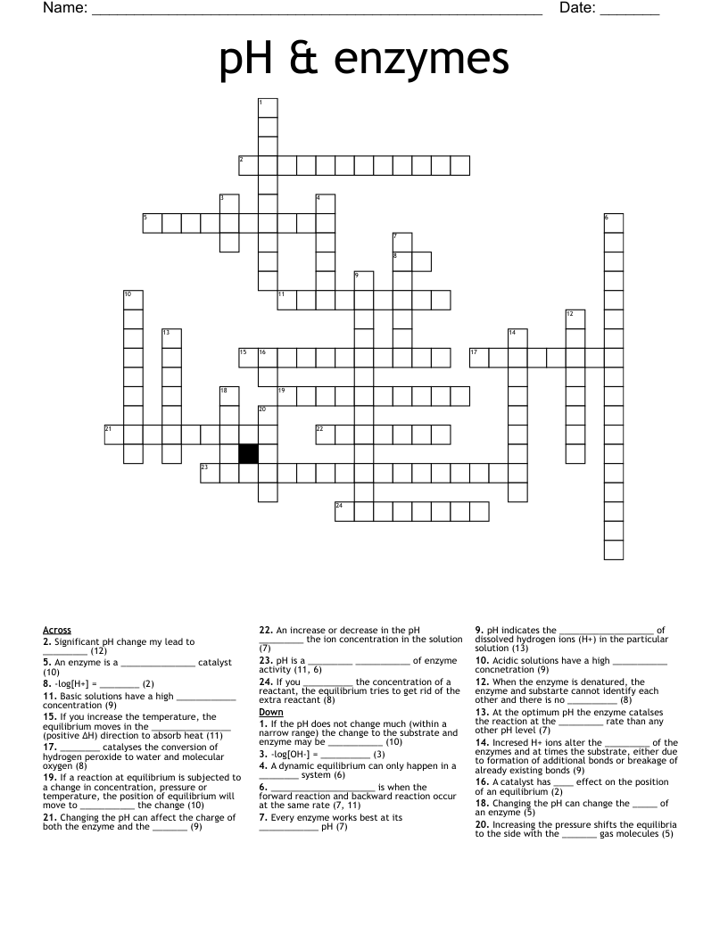 pH & enzymes Crossword