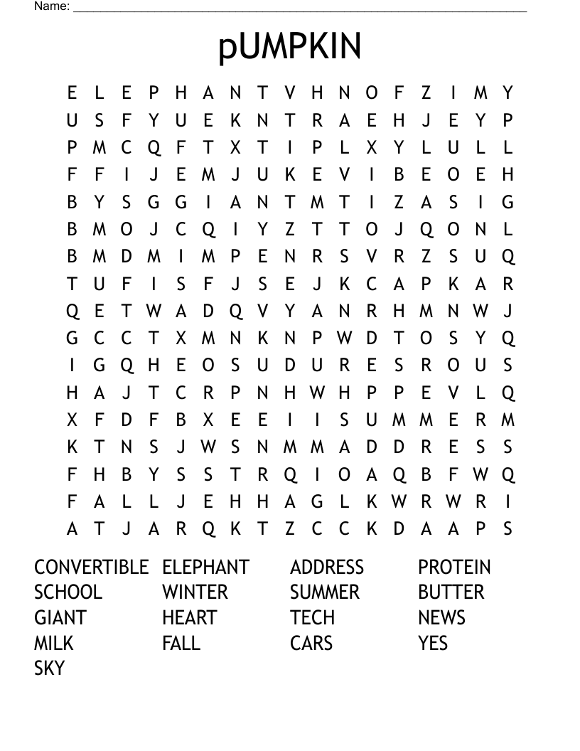 pUMPKIN Word Search