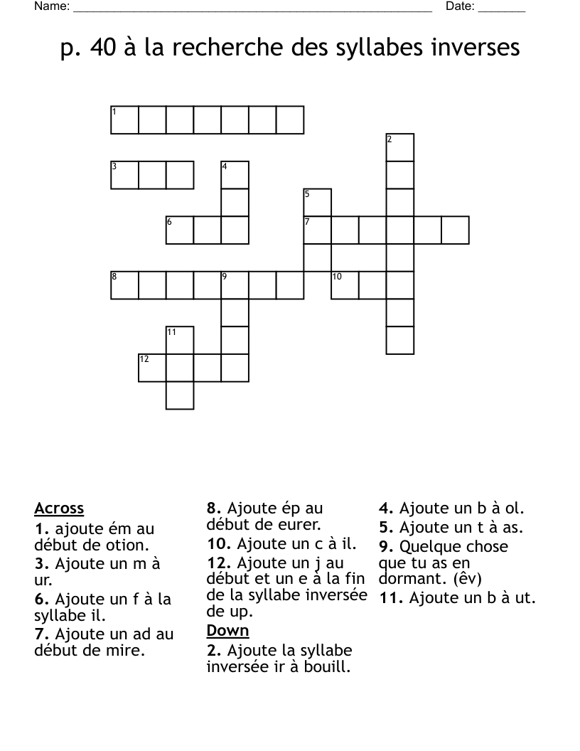 p. 40 à la recherche des syllabes inverses Crossword