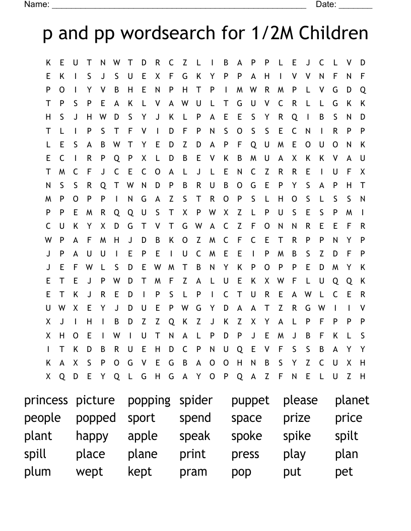 p and pp wordsearch for 1/2M Children