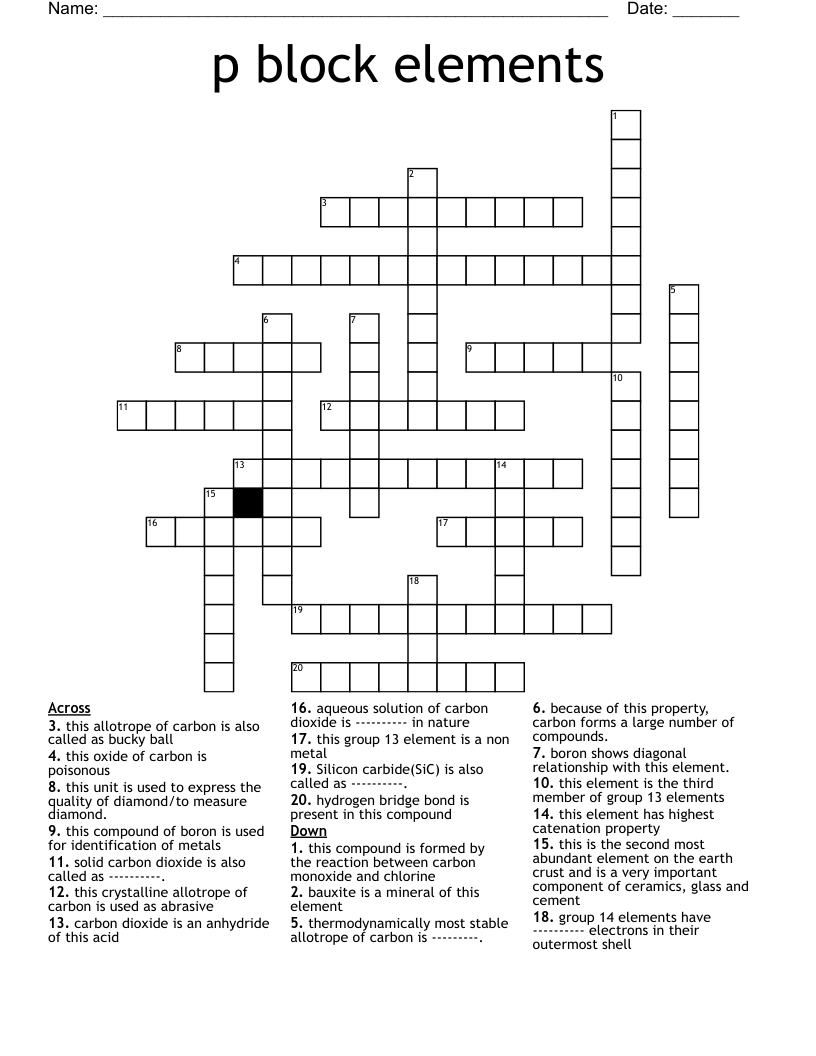 p block elements Crossword