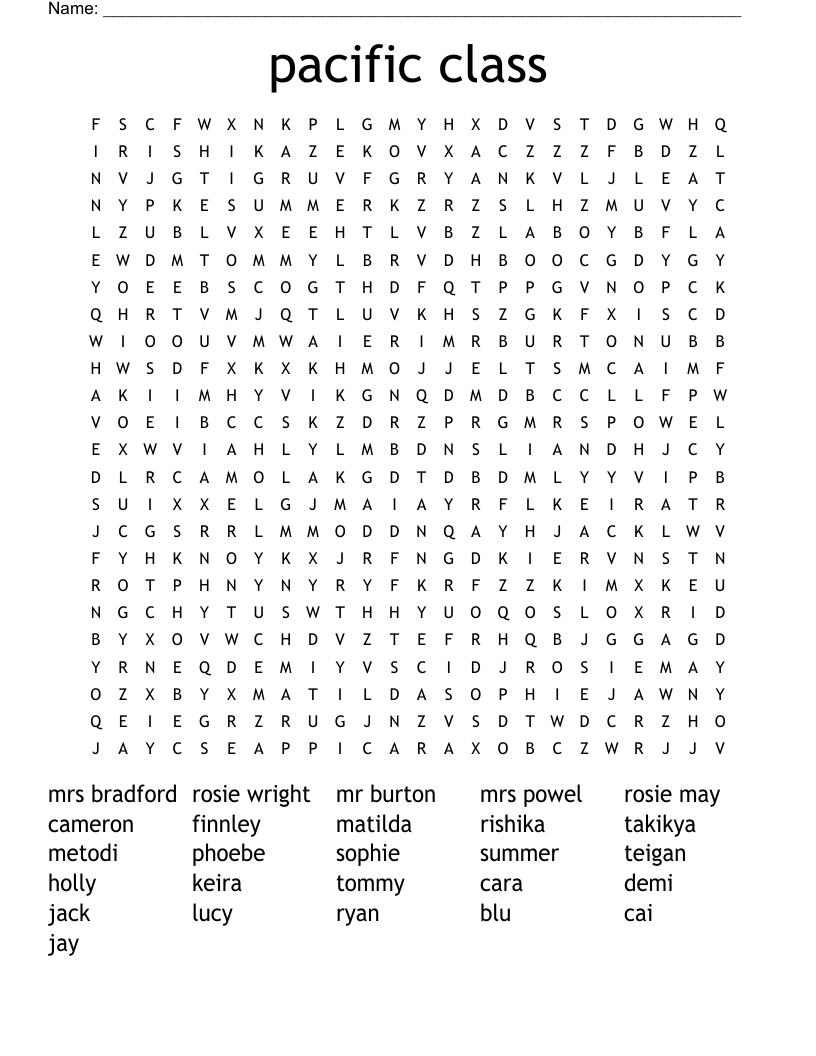 pacific class Word Search