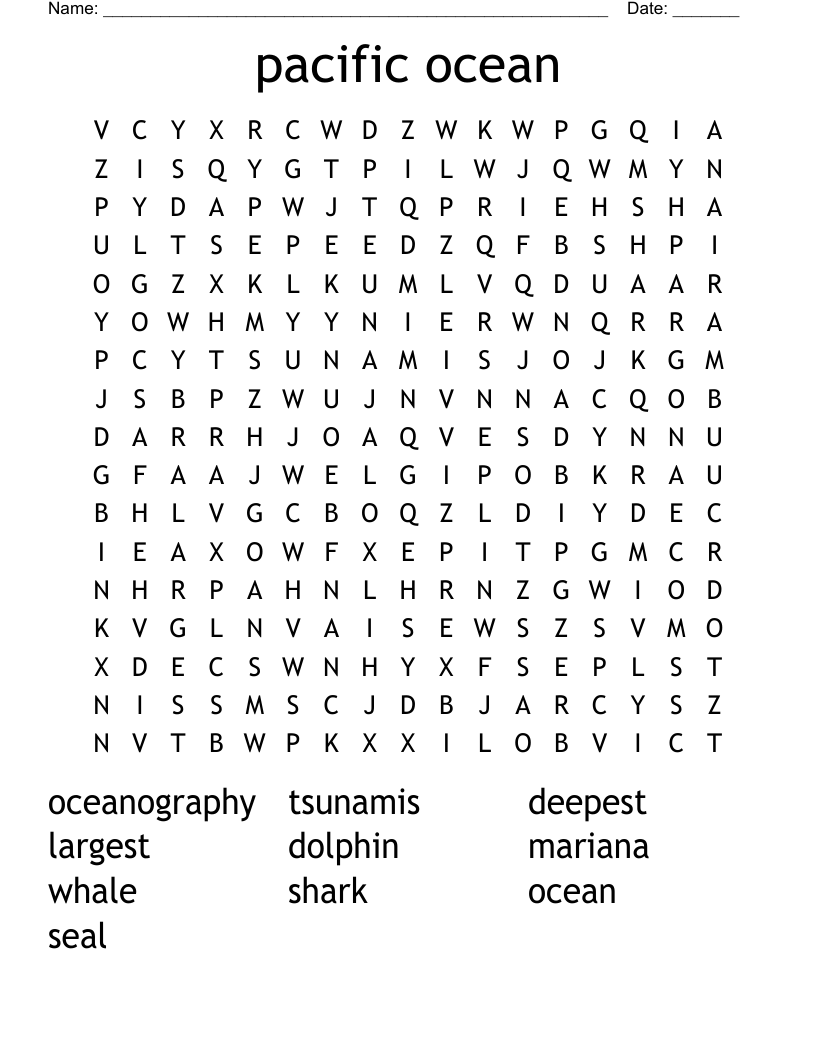pacific ocean Word Search