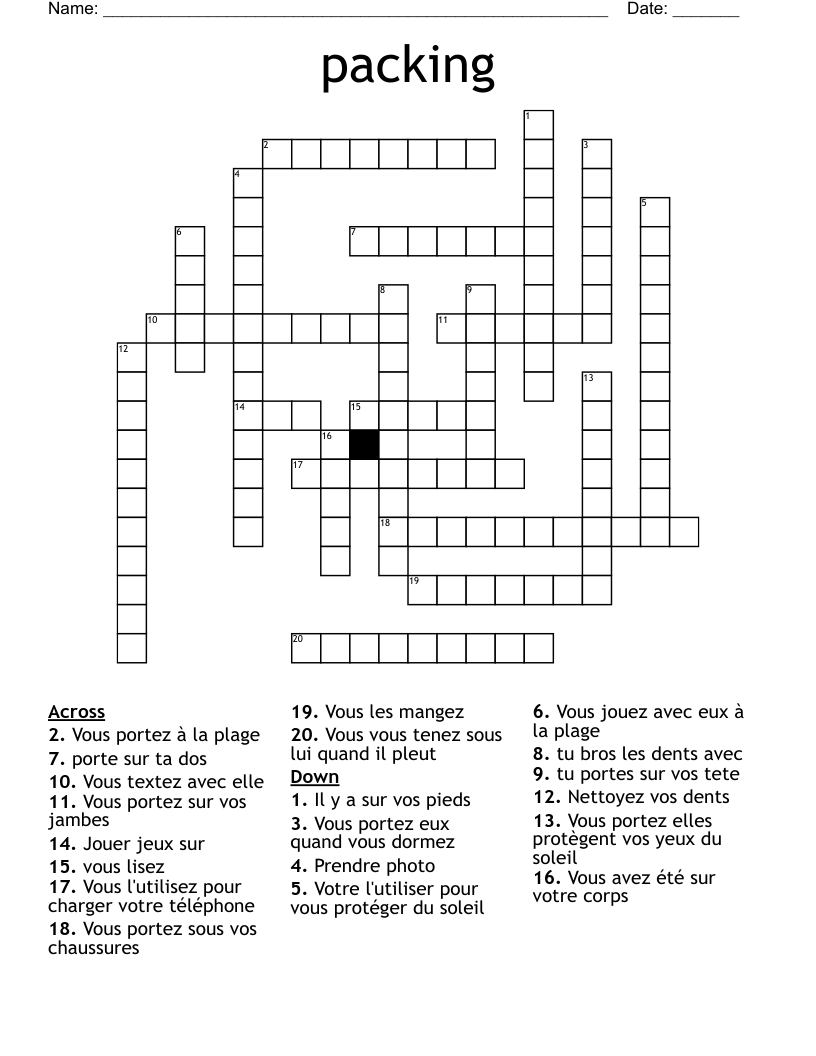 packing Crossword