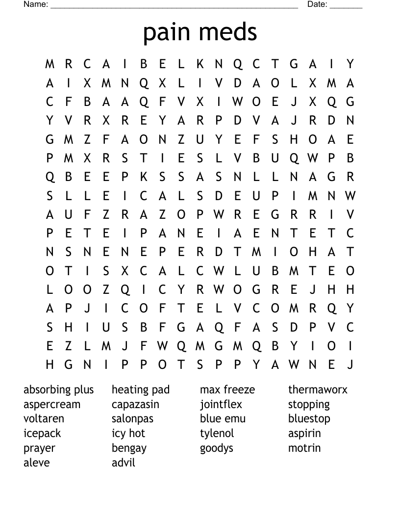 pain meds Word Search