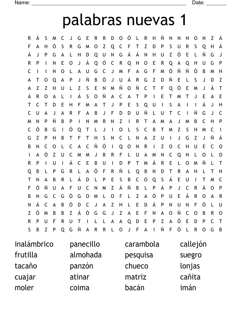 palabras nuevas 1 Word Search