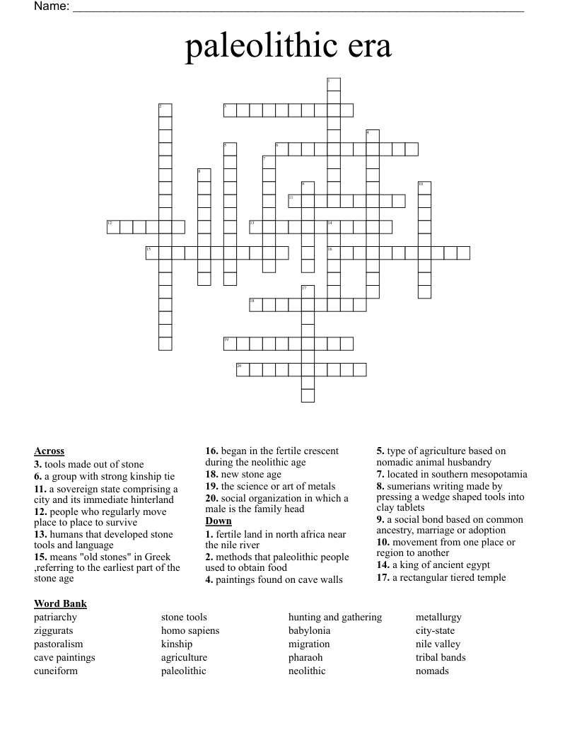 paleolithic era Crossword
