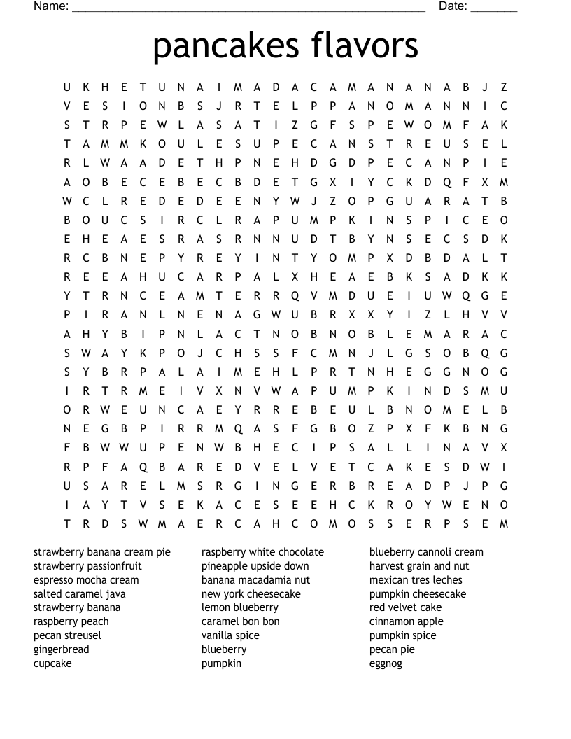 pancakes flavors Word Search