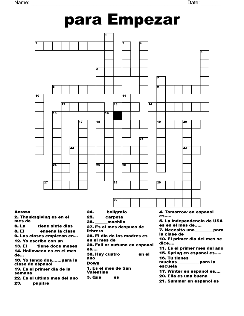 para Empezar Crossword