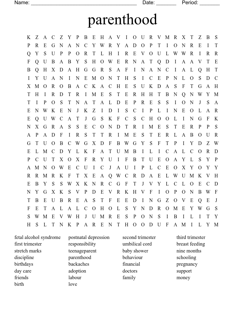 parenthood  Word Search