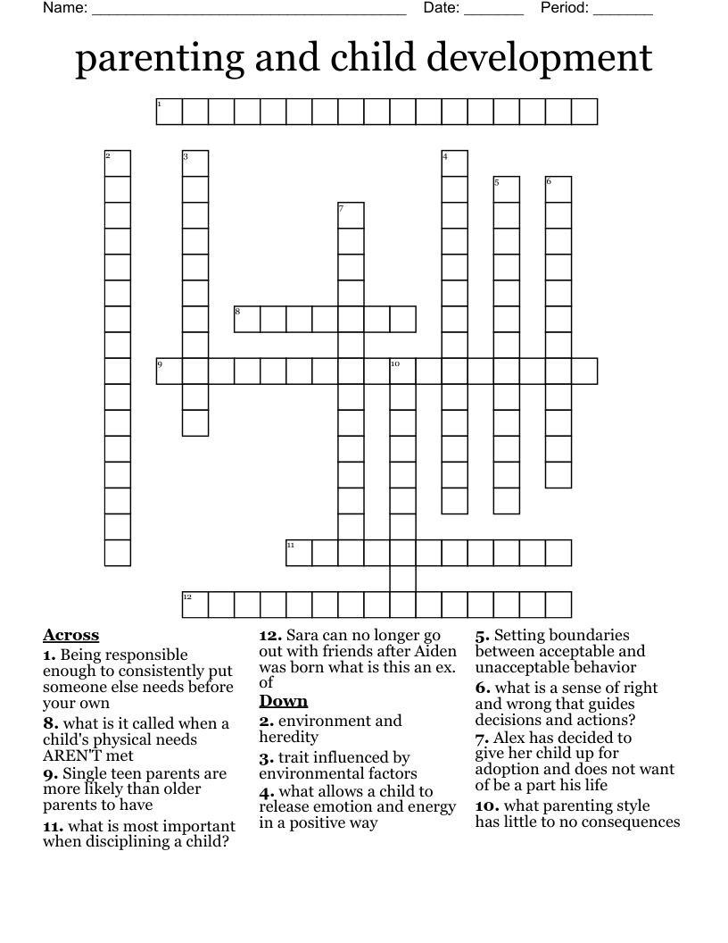 parenting and child development Crossword