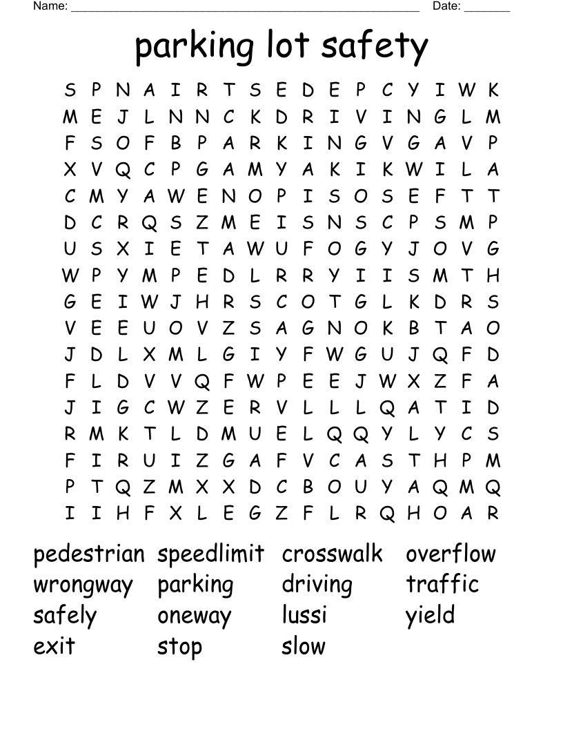 parking lot safety Word Search