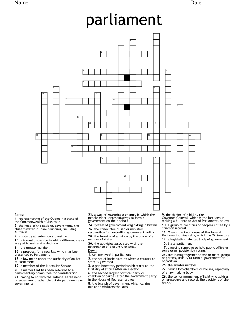 parliament Crossword