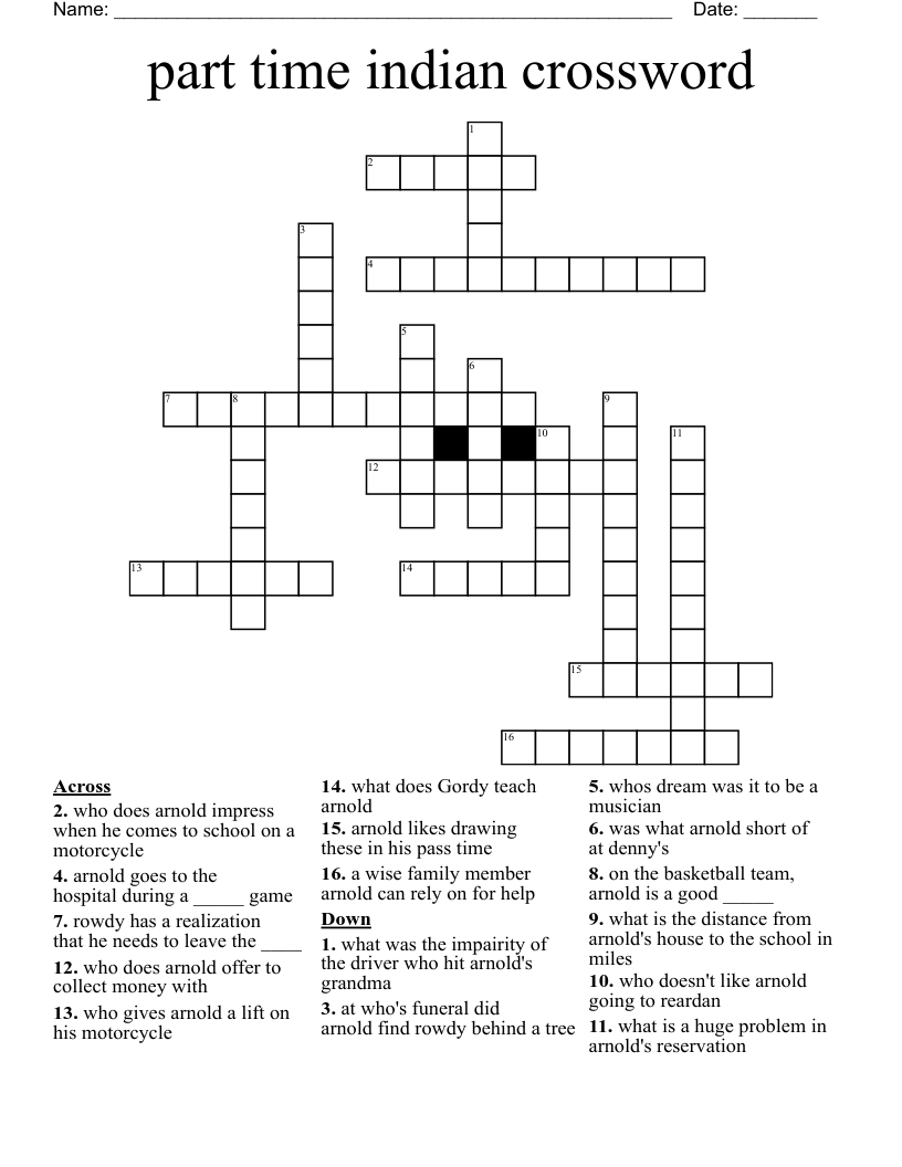 part time indian crossword