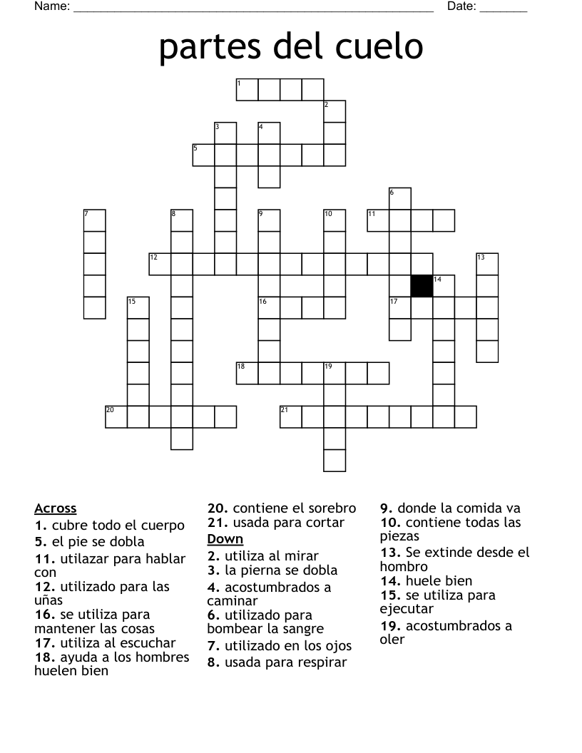 partes del cuelo Crossword