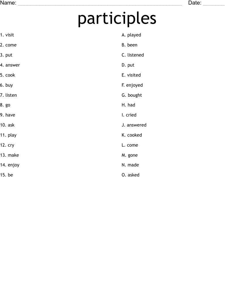 participles Worksheet