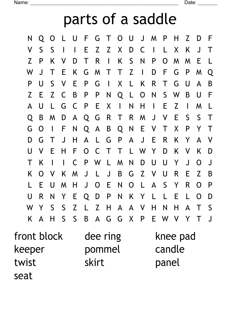 parts of a saddle Word Search