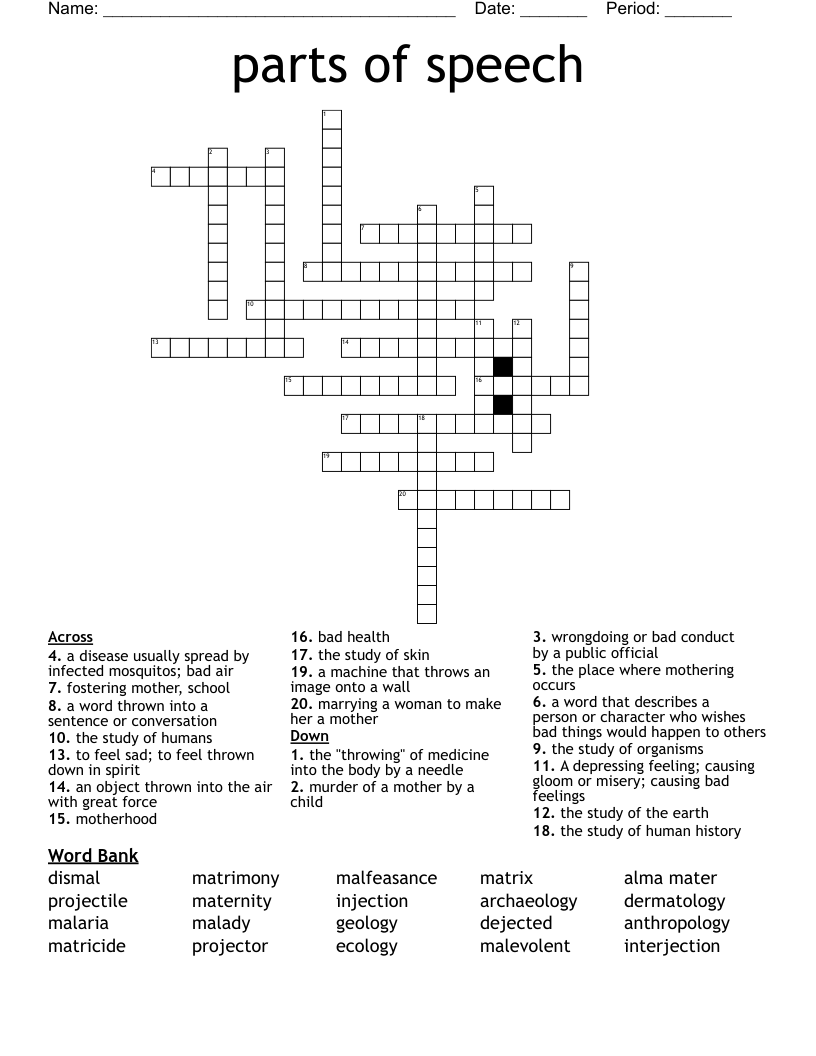 parts of speech  Crossword