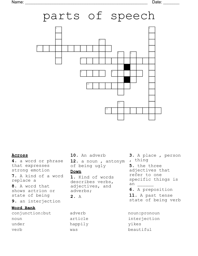 parts of speech  Crossword